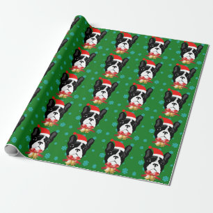 Französischer Bulldog mit einer Weihnachtsmannmü Geschenkpapier