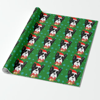 Französischer Bulldog mit einer Weihnachtsmannmütz Geschenkpapier