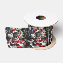 Französischer Bulldog mit einer Weihnachtsmannmütz Satinband