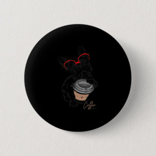 Französischer Bulldog mit Glass-Kaffeegenuss Button