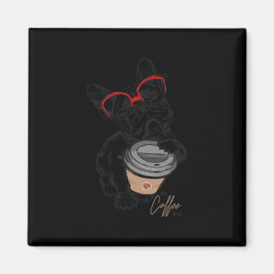 Französischer Bulldog mit Glass-Kaffeegenuss Magnet