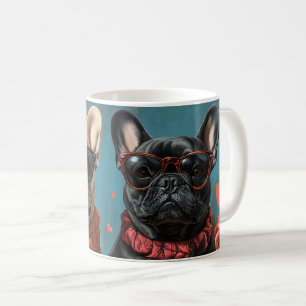 Französischer Bulldog mit Herz-Rose Valentinstag Kaffeetasse