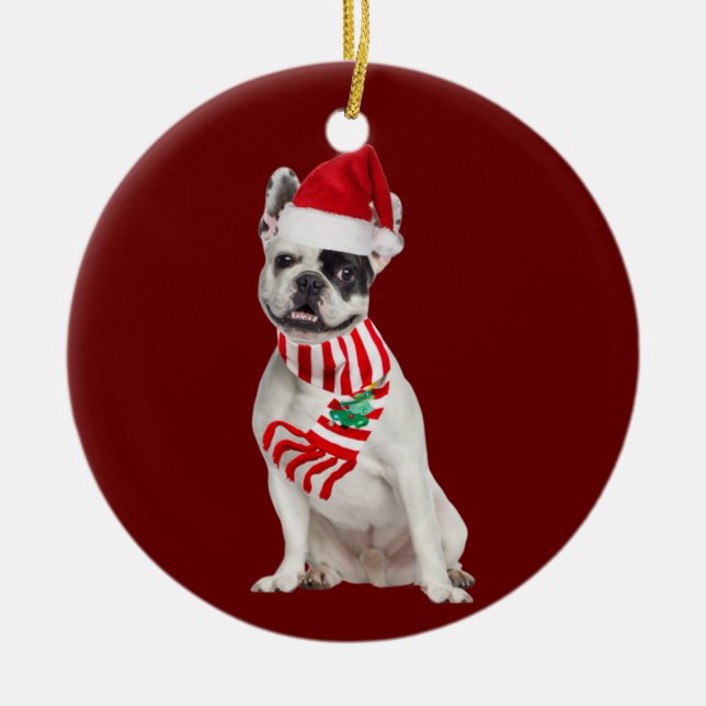 Französischer Bulldog mit Hutschuh Keramik Ornament (Vorne)