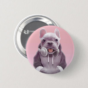 Französischer Bulldog mit Kopfhörer-Illustration Button
