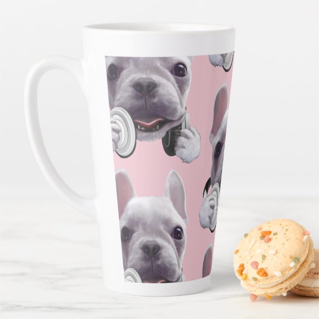 Französischer Bulldog mit Kopfhörer-Illustration Milchtasse (Beispiel)