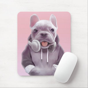 Französischer Bulldog mit Kopfhörer-Illustration Mousepad