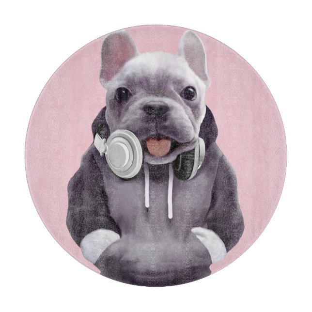 Französischer Bulldog mit Kopfhörer-Illustration Schneidebrett (Vorderseite)