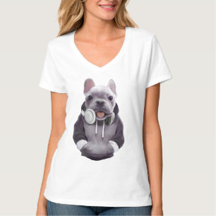 Französischer Bulldog mit Kopfhörer-Illustration T-Shirt