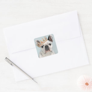Französischer Bulldog mit Krone Quadratischer Aufkleber