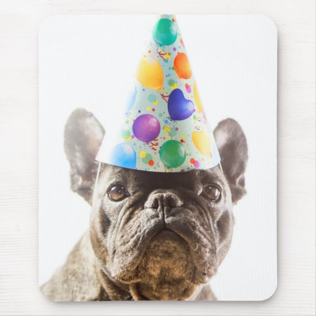Französischer Bulldog mit Party Hat Mousepad (Vorne)