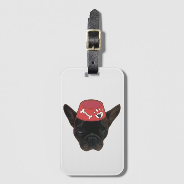 Französischer Bulldog mit Red Bowl Gepäckanhänger (Vorderseite Vertikal)