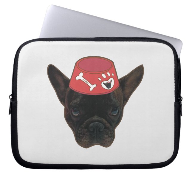 Französischer Bulldog mit Red Bowl Laptopschutzhülle (Vorderseite)
