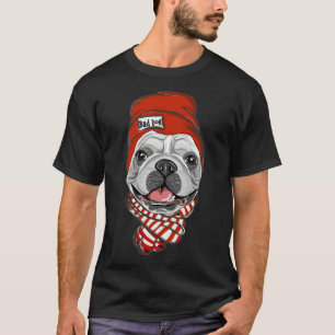 Französischer Bulldog mit Red Hat Scarf Color Bull T-Shirt
