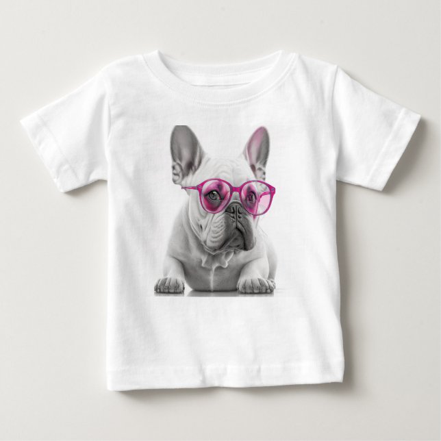 Französischer Bulldog mit rosa Brille Baby Fine Ts Baby T-shirt (Vorderseite)