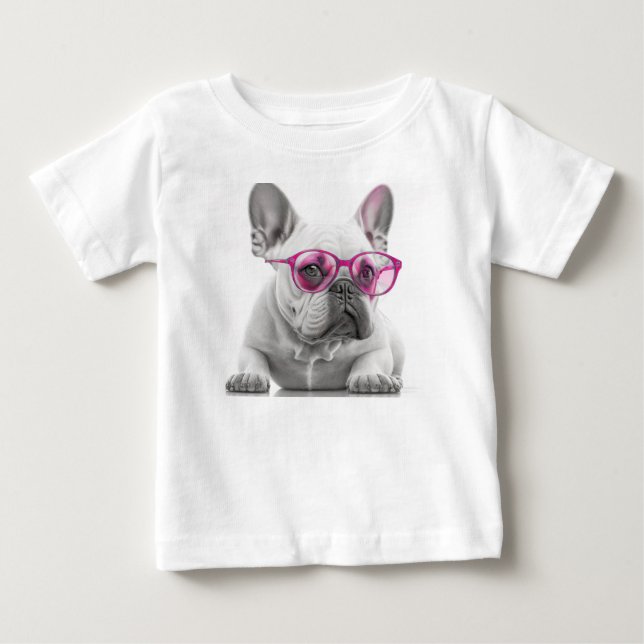 Französischer Bulldog mit rosa Brille Baby Fine Ts T-shirt (Vorderseite)