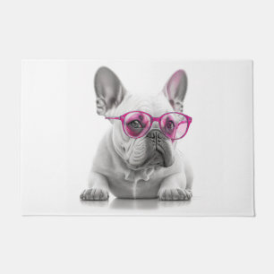 Französischer Bulldog mit rosa Brille Door Mat Fußmatte