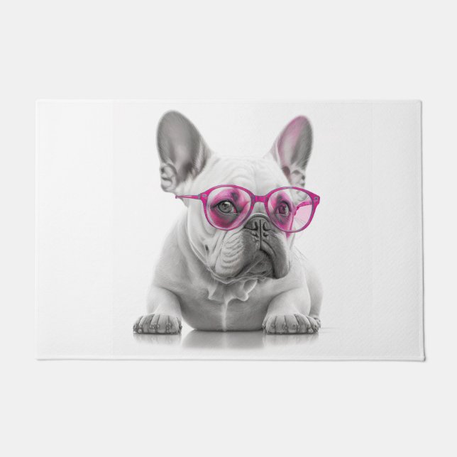 Französischer Bulldog mit rosa Brille Door Mat Fußmatte (Vorderseite)