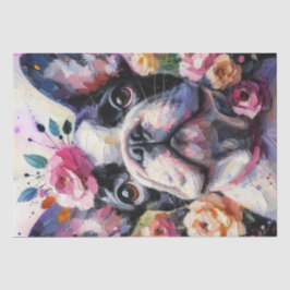 Französischer Bulldog mit Rose Blumendekoupage Seidenpapier