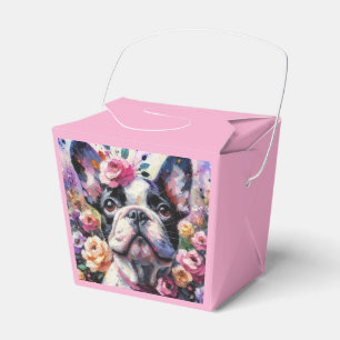 Französischer Bulldog mit Rose Floral Hund Weiß Sc Geschenkschachtel
