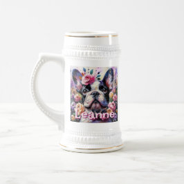 Französischer Bulldog mit Rose Floral Personalisie Bierglas