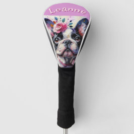 Französischer Bulldog mit Rose Floral Personalisie Golf Headcover
