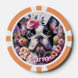 Französischer Bulldog mit Rose Floral Personalisie Pokerchips