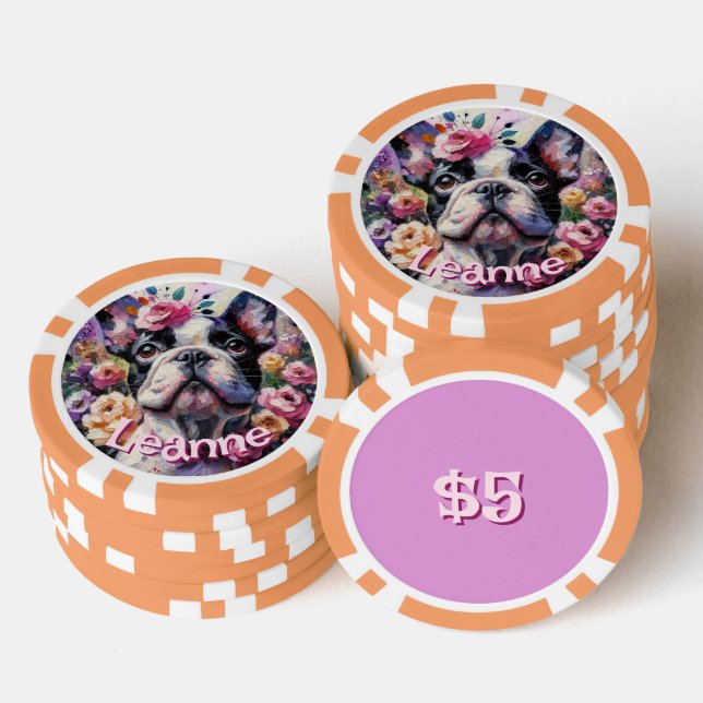 Französischer Bulldog mit Rose Floral Personalisie Pokerchips (Stapel)