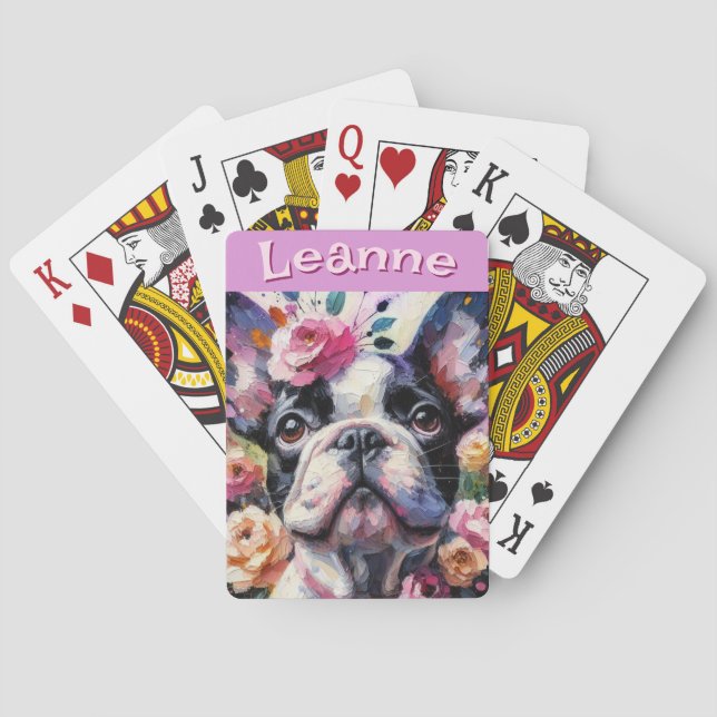 Französischer Bulldog mit Rose Floral Personalisie Spielkarten (Rückseite)