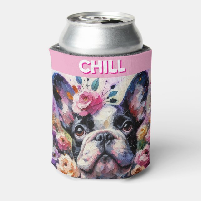 Französischer Bulldog mit Rose Impressionistische  Dosenkühler (Kanne Rückseite)