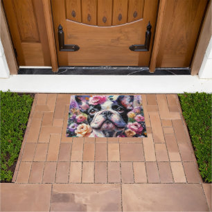 Französischer Bulldog mit Rose Impressionistische Fußmatte