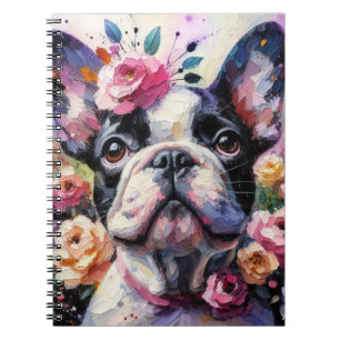 Französischer Bulldog mit Rose Impressionistische  Notizblock
