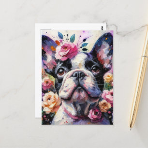 Französischer Bulldog mit Rose Impressionistische  Postkarte