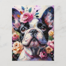Französischer Bulldog mit Rose Impressionistische Postkarte