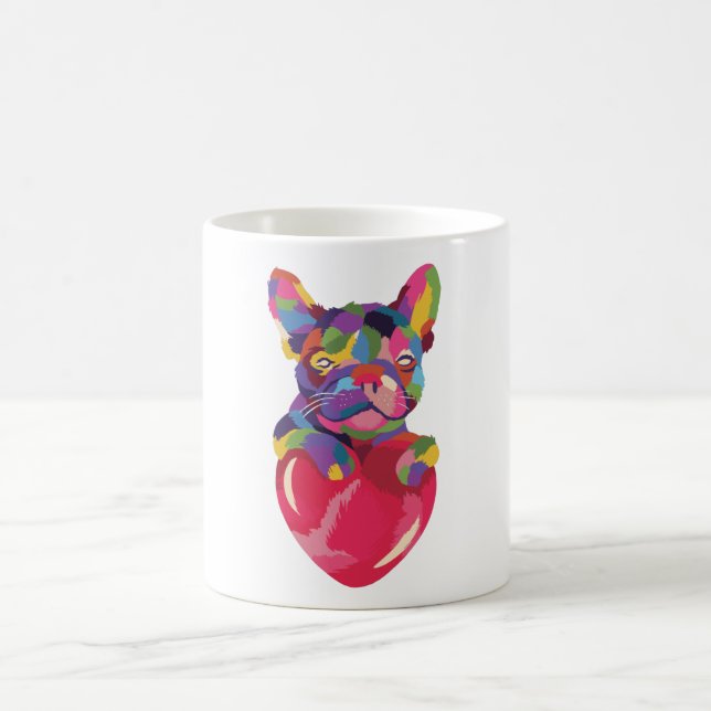 Französischer Bulldog mit rotem Herzen bunt Kaffeetasse (Mittel)