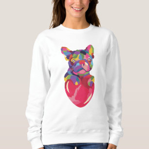 Französischer Bulldog mit rotem Herzen bunt Sweatshirt