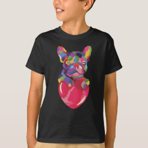 Französischer Bulldog mit rotem Herzen bunt T-Shirt