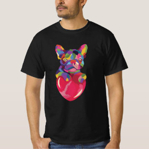 Französischer Bulldog mit rotem Herzen bunt T-Shirt