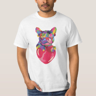 Französischer Bulldog mit rotem Herzen bunt T-Shirt