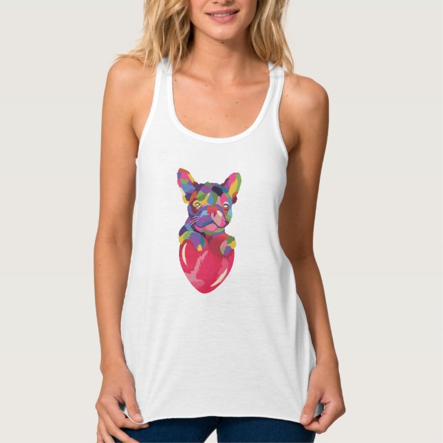 Französischer Bulldog mit rotem Herzen bunt Tank Top (Vorderseite)