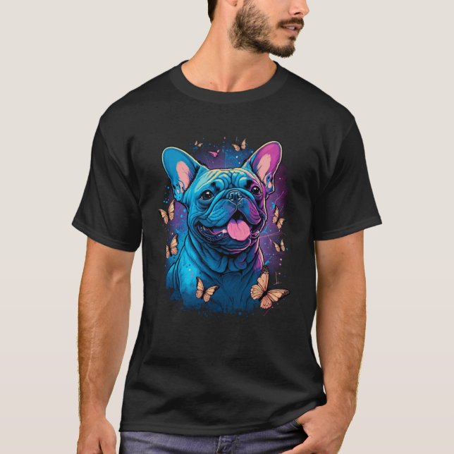 Französischer Bulldog mit Schmetterlingen T-Shirt (Vorderseite)
