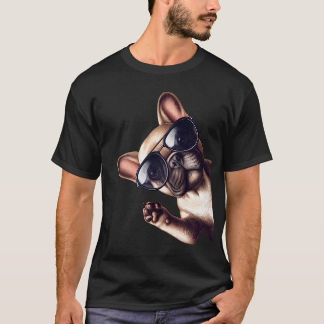 Französischer Bulldog mit Sonnenbrille Funny Say H T-Shirt (Vorderseite)