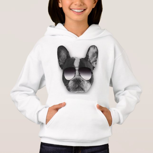Französischer Bulldog mit Sonnenbrille Hoodie (Vorderseite)