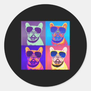 Französischer Bulldog mit Sonnenbrille Pop Kunst Runder Aufkleber
