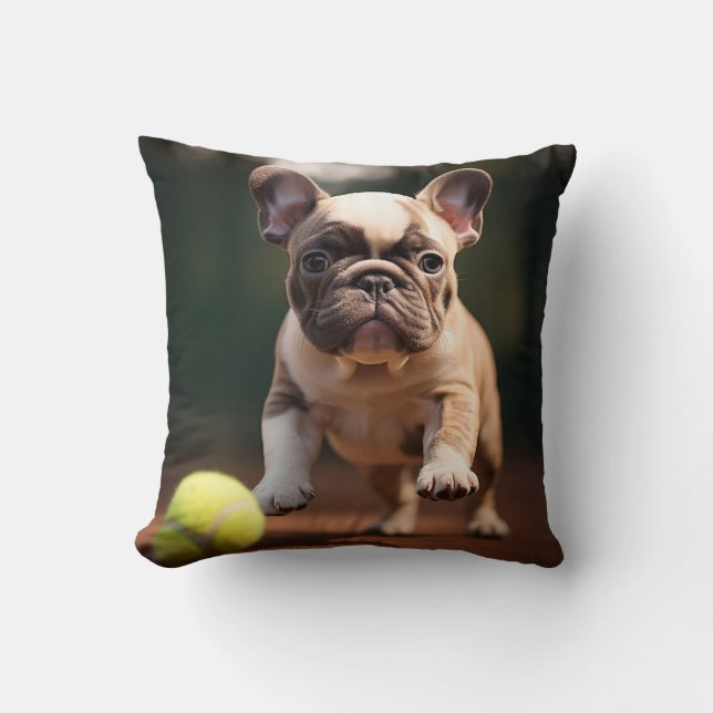 🐶 Französischer Bulldog 🎾 mit Tennisball Kissen (Vorderseite)