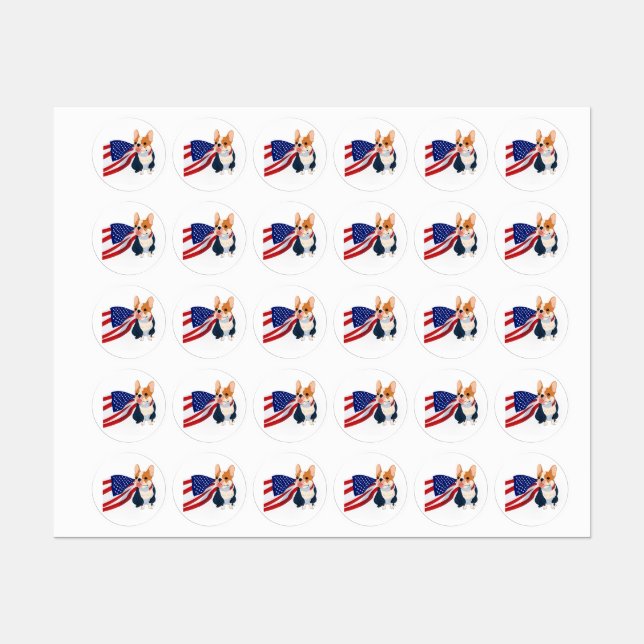 Französischer Bulldog mit US-Flagge Etiketten (Blatt)