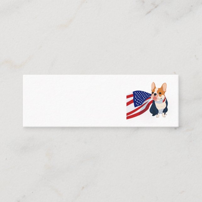 Französischer Bulldog mit US-Flagge Mini Visitenkarte (Vorderseite)