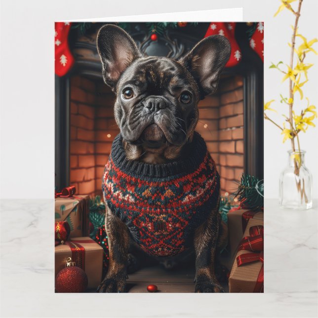 Französischer Bulldog mit Weihnachtsgeschenken Feu Karte (Gelbe Blume)