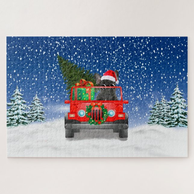 Französischer Bulldog mit Weihnachtsgeschenken Puzzle (Horizontal)
