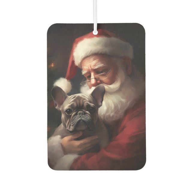 Französischer Bulldog mit Weihnachtsmann Weihnacht Autolufterfrischer (Vorderseite)