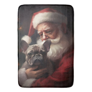 Französischer Bulldog mit Weihnachtsmann Weihnacht Badematte